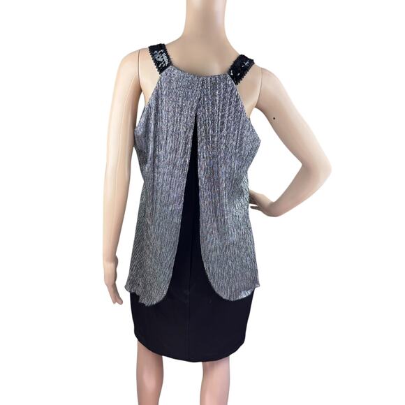 Enfocus Studio Metallic Silver Black Sequin Sleeveless Knee Length Sheath Dress - Picture 5 of 8